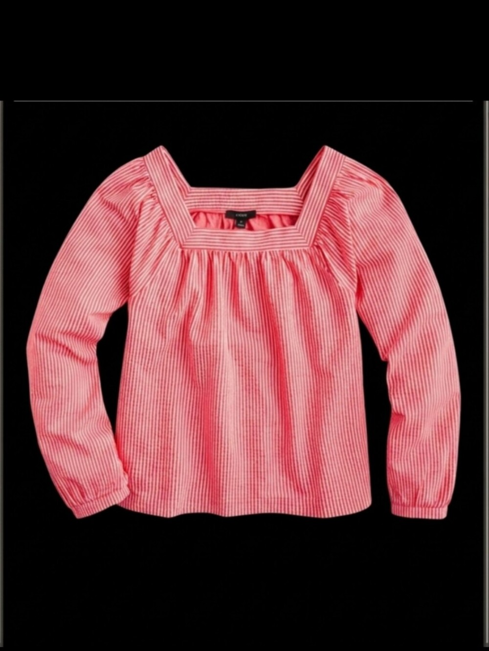 J Crew Red Striped Square-Neck 3/4 Sleeve Seersucker Women's Top XS -Like New